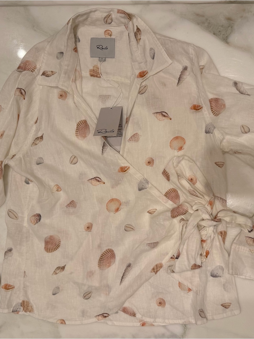 Rails Giselle Luxe Line Cream Wrap Blouse with Tan & Gray Seashells